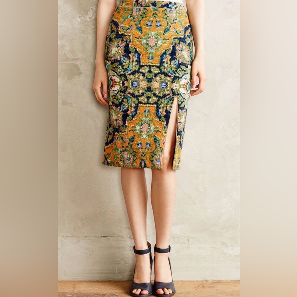 Anthropologie Maeve Multicolor Patterned Pencil Skirt MEDIUM Slit